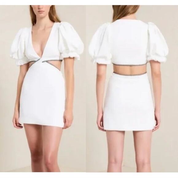 ALC Hazel White Cut-Out Puff Sleeve Mini Dress - Picture 2 of 8
